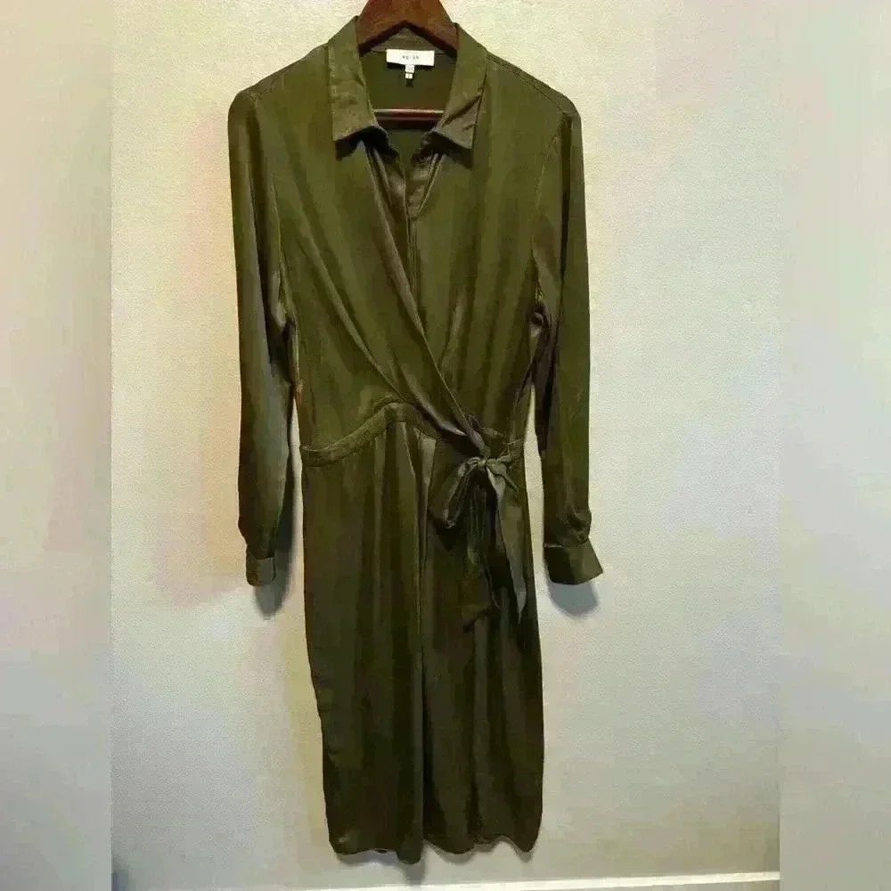 Reiss Arabella Satin Shirt-Style Midi Dress Size 8 - Picture 2 of 14